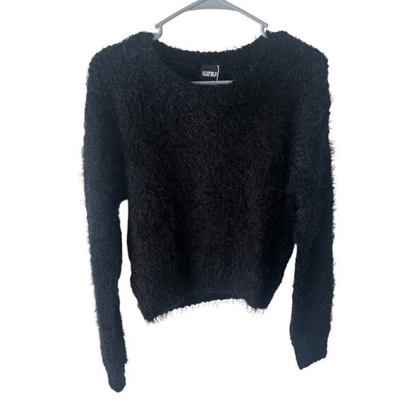 KATIE J NYC Tween Girls Juniors Feather Knit Sweater Long Sleeve Black Large NEW - Picture 1 of 9